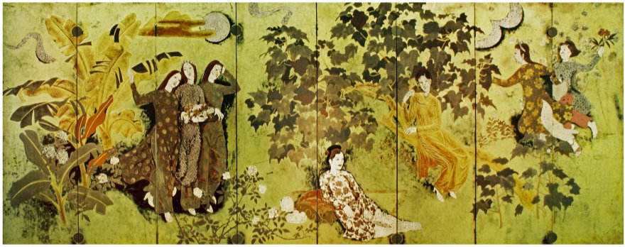 Bình phong (mặt 1: Thiếu nữ trong vườn)